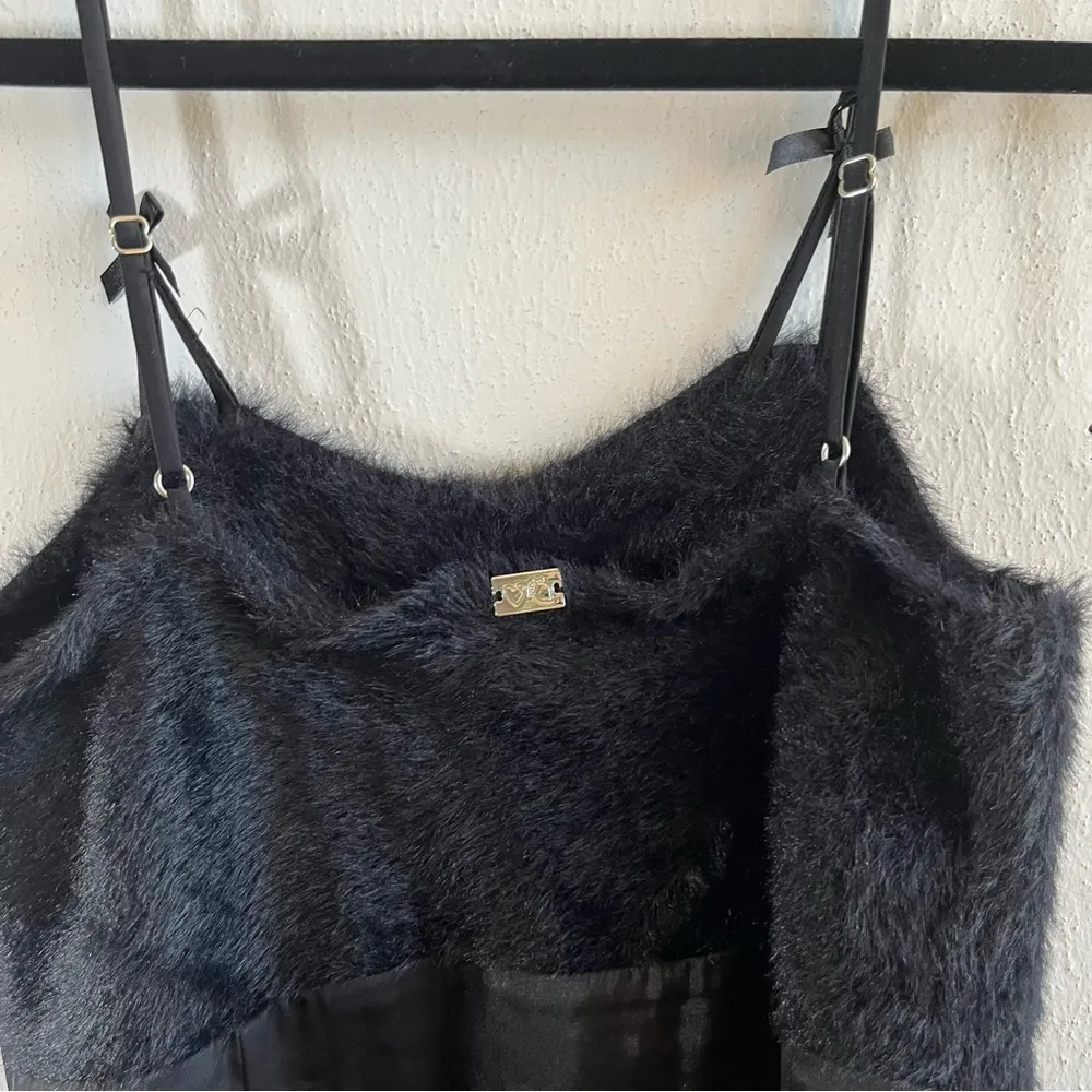 For Love & Lemons Dress Fiona Faux Mohair & Satin Black Slip Dress Sz S EUC - Image 14