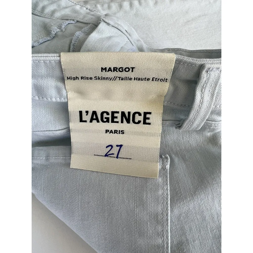 L'AGENCE Margot High Rise Ankle Skinny Jeans Powder Light Wash 27 NWT Rough Hem - Image 5
