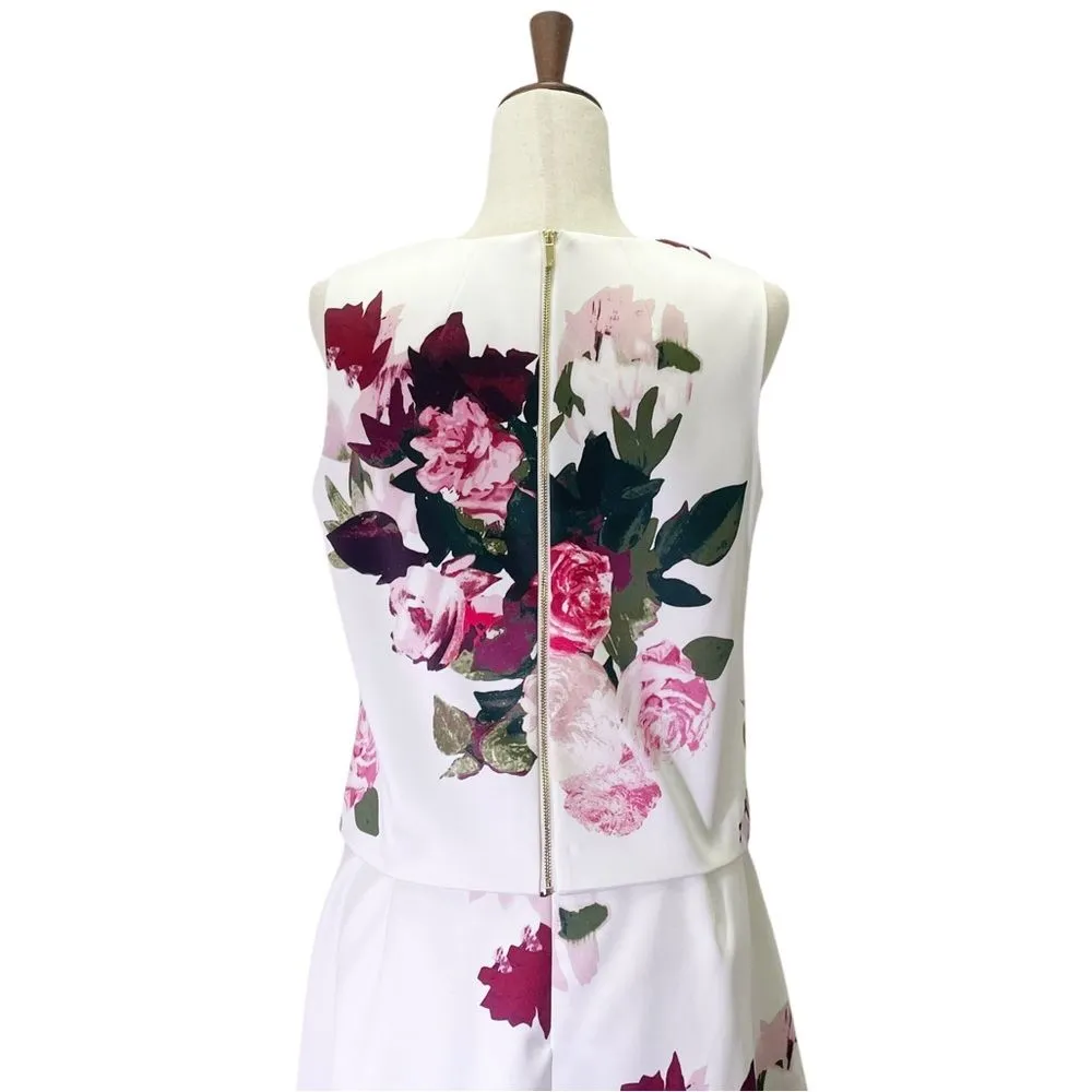Vince Camuto 2-Piece Floral Set Sleeveless Top PM & A-Line Skirt Size 10 Roses - Image 6