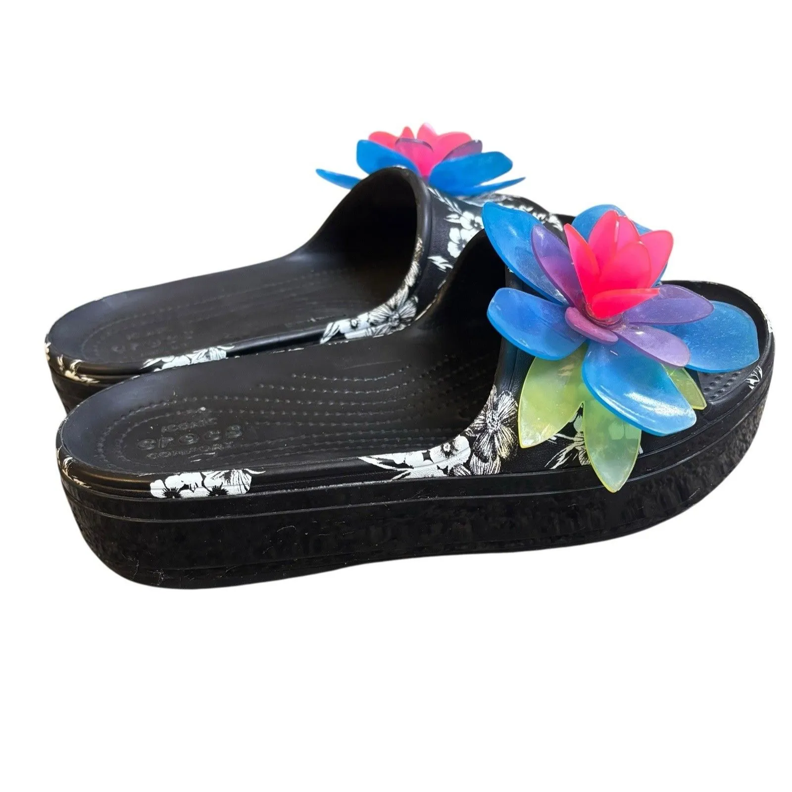 Crocs Platform Hypertropic Black Floral Slide Women’s Sz 9 Summer Vacation Rare! - Image 3