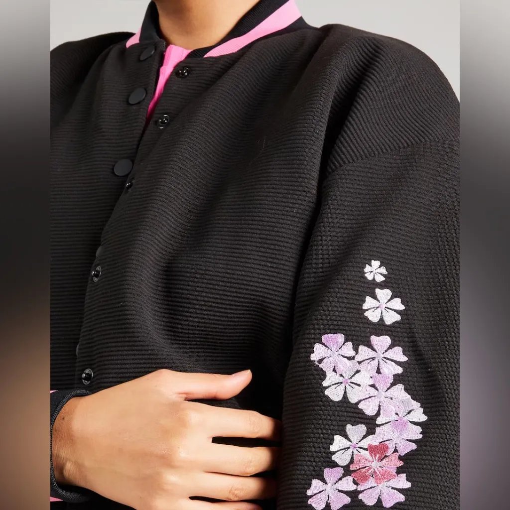Nasty Gal Cherry Blossom Embroidered Black Bomber Jacket - Image 5