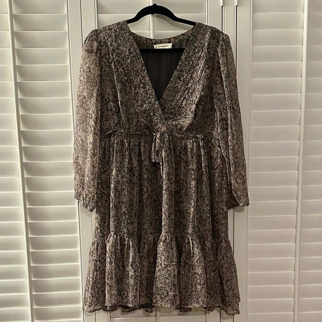 Lucky Brand Floral Paisley Lurex V-Neck Dress L - Image 2