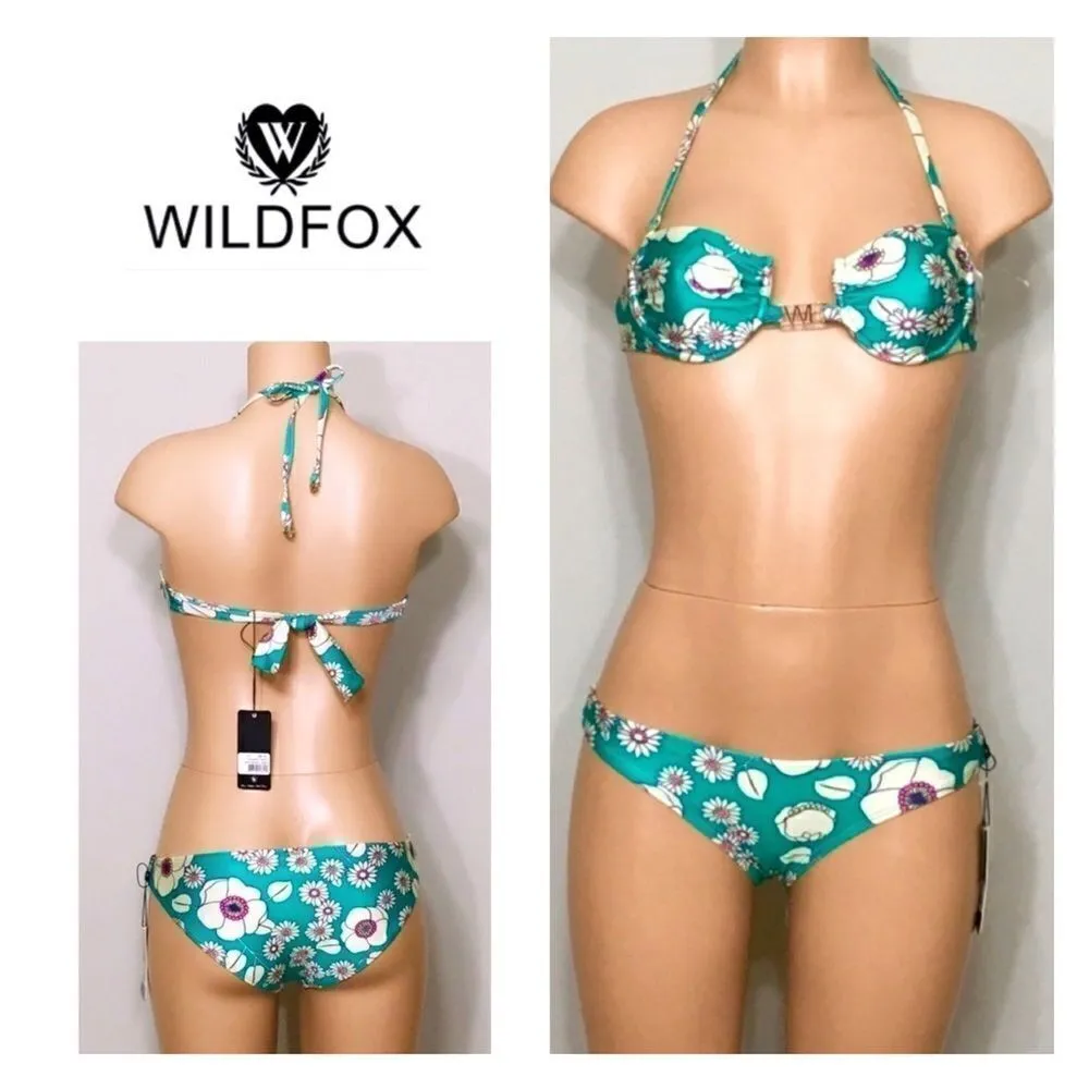 WILDFOX sixties teal floral bikini. Medium . NWT - Image 2