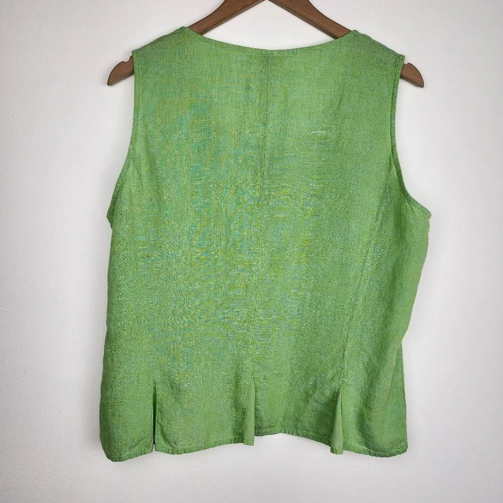 J.Jill Linen Top Blouse Lime Green Sleeveless Button - Image 3