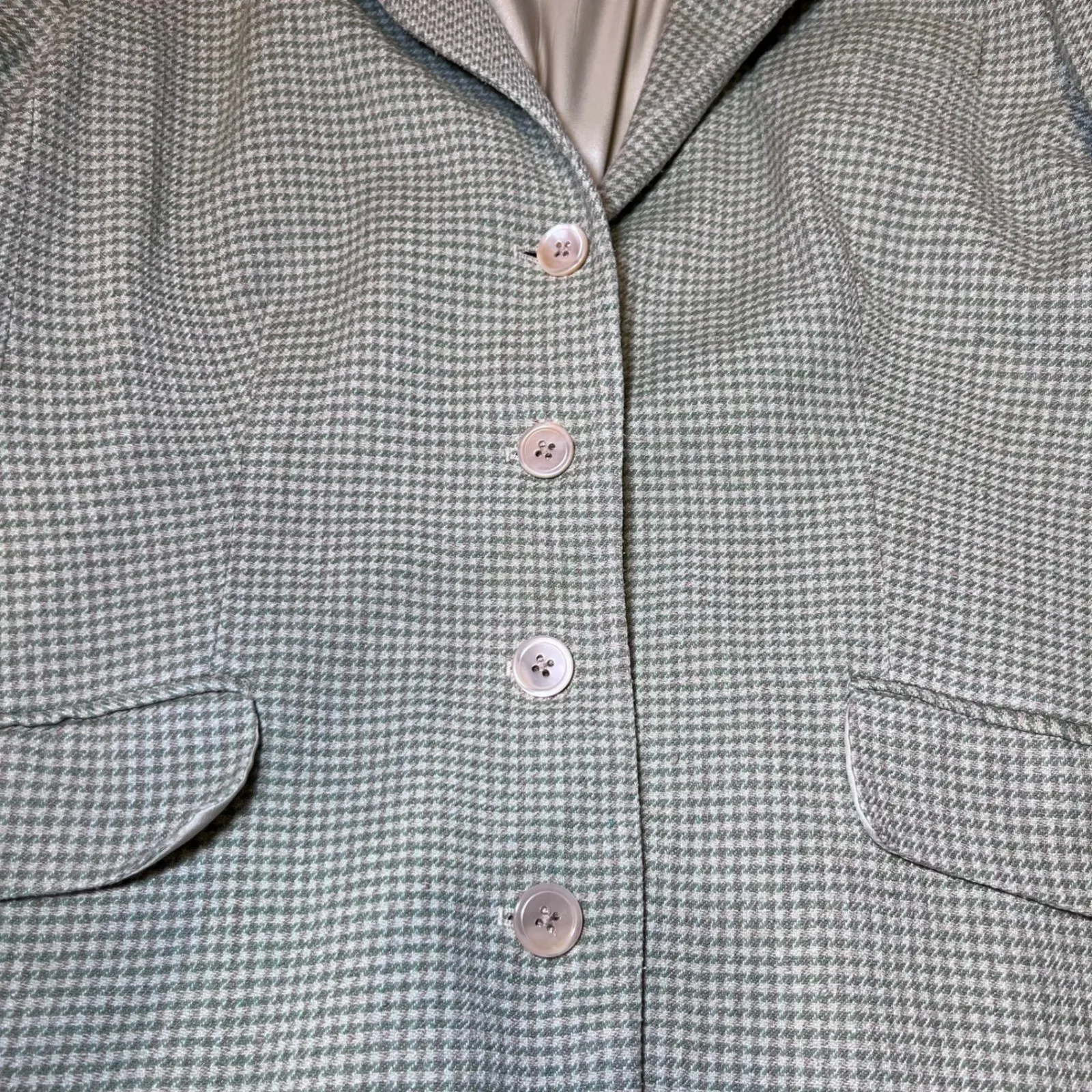 Vintage Orvis River Road Houndstooth Blazer Womens 16 Green White Jacket Silk - Image 7