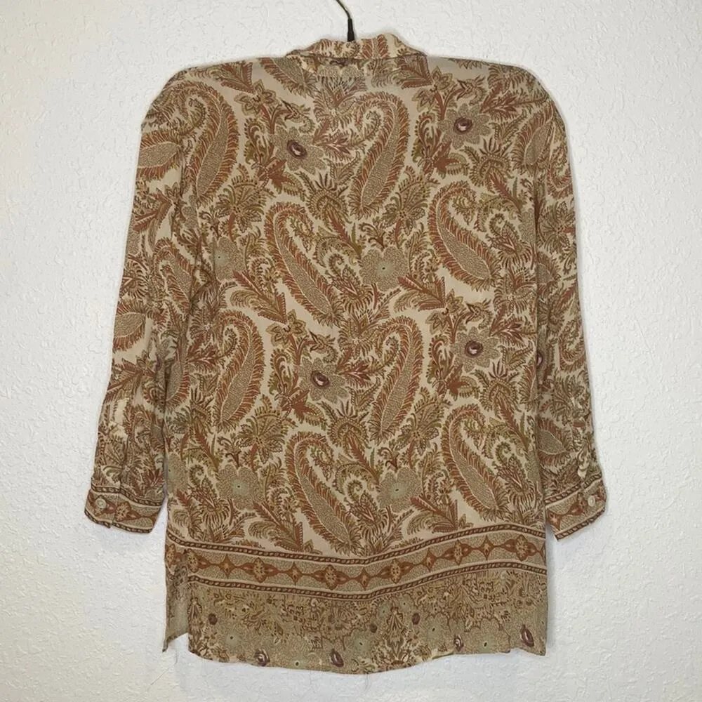 Burberrys Vintage Paisley Rayon Button Down 3/4 Sleeve Blouse EUC Sz Sm Petite - Image 8