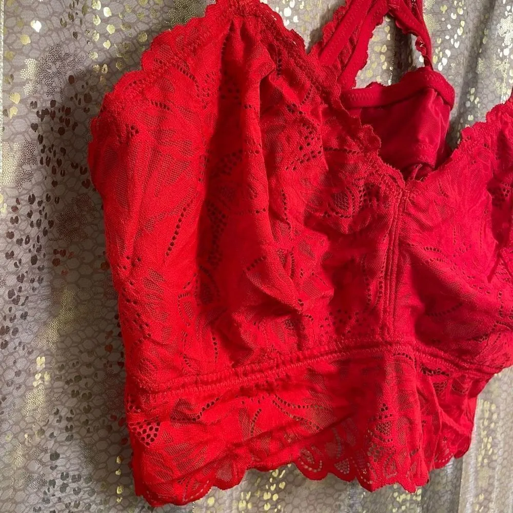Aerie Lipstick Red Floral Lace Racerback Bralette XXL - Image 4