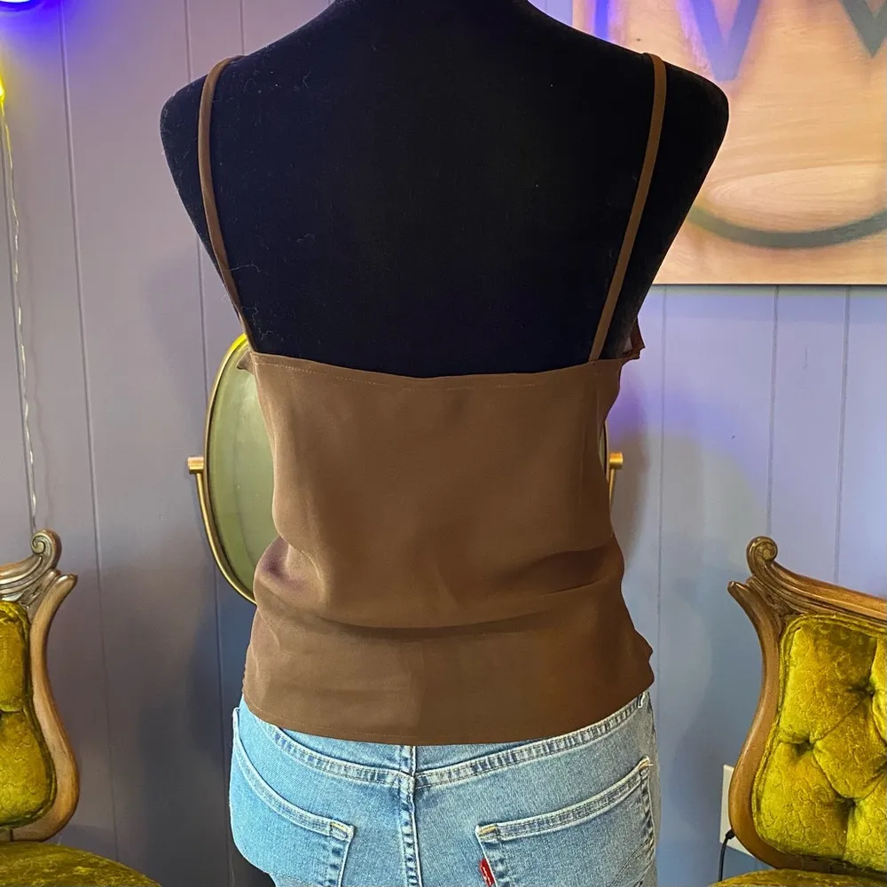 Vintage Y2K Chocolate Brown Satin Semi Sheer Cami Top Size 10 - Image 4