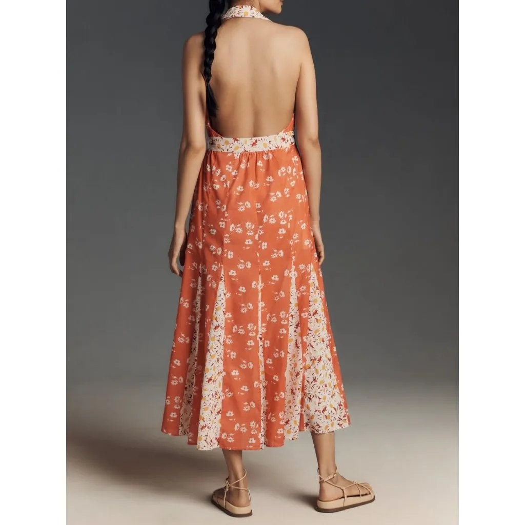 Maeve Anthropologie Halter Open-Back Godet Midi Shirt Dress Size M - Image 2