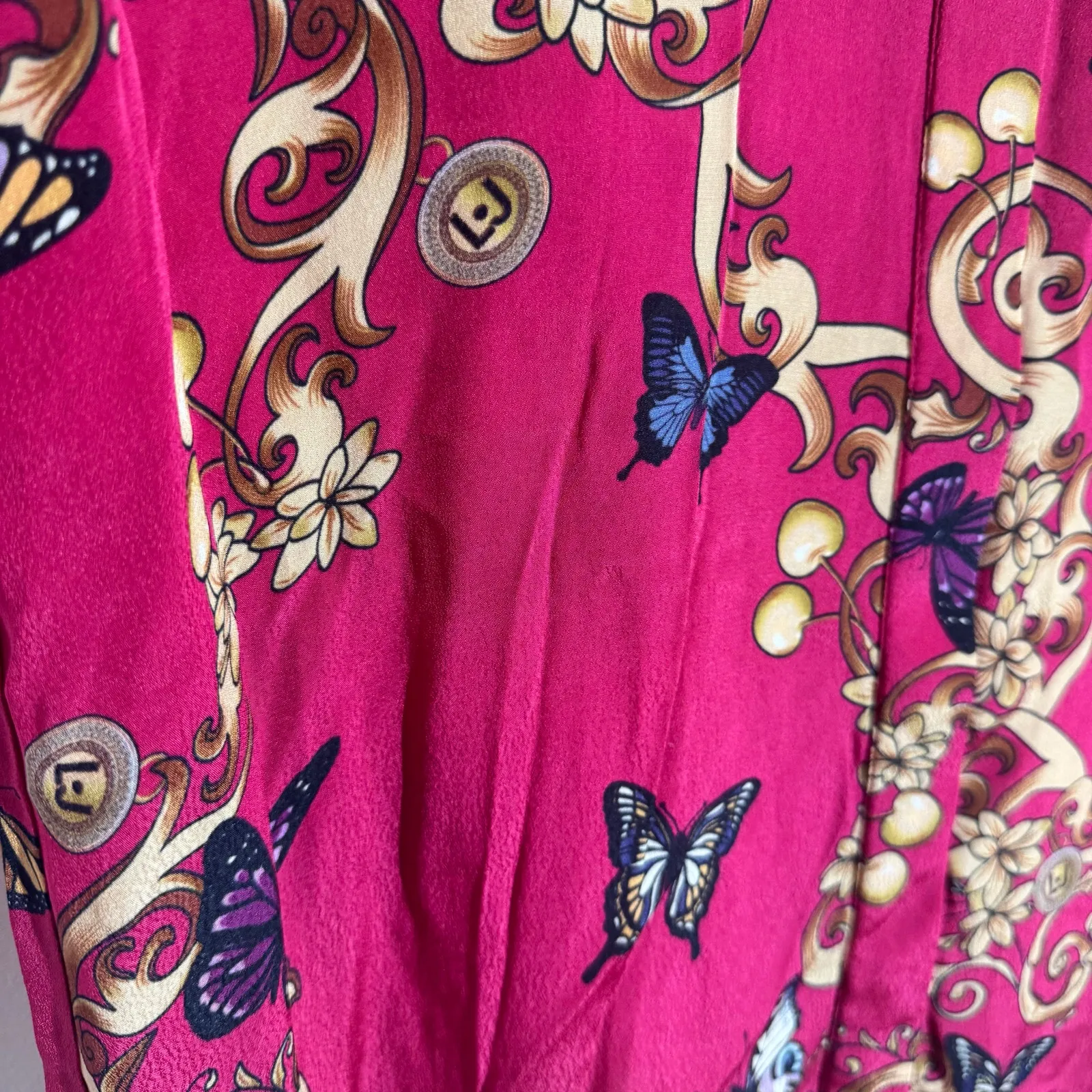 Liu Jo Pink Ruffle Butterfly Print Button Up Top Women 40 M Fairy Novelty Blouse Size M - Image 3
