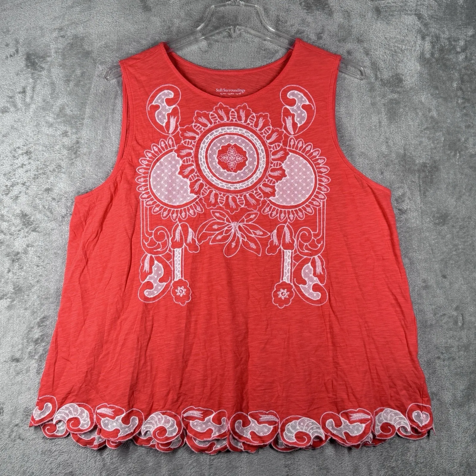 Soft Surroundings Tank Top‎ Embroidered Sleeveless Casual Orange White Womens XS - Image 2