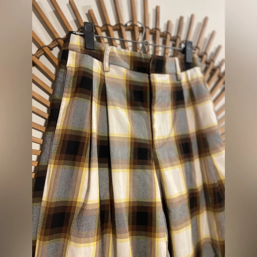 Urban Outfitters Dalton Pleated Mid-Rise Trouser Pant Brown/yellow Plaid Grunge - Image 9