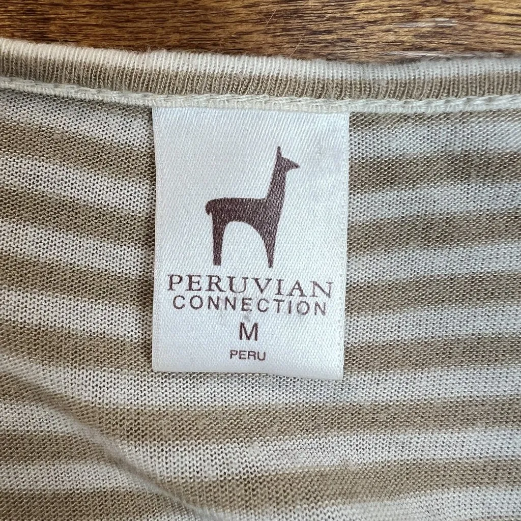 Peruvian Connection Tunic Top Womens Medium Beige White Striped Flowy Sharkbite‎ - Image 11