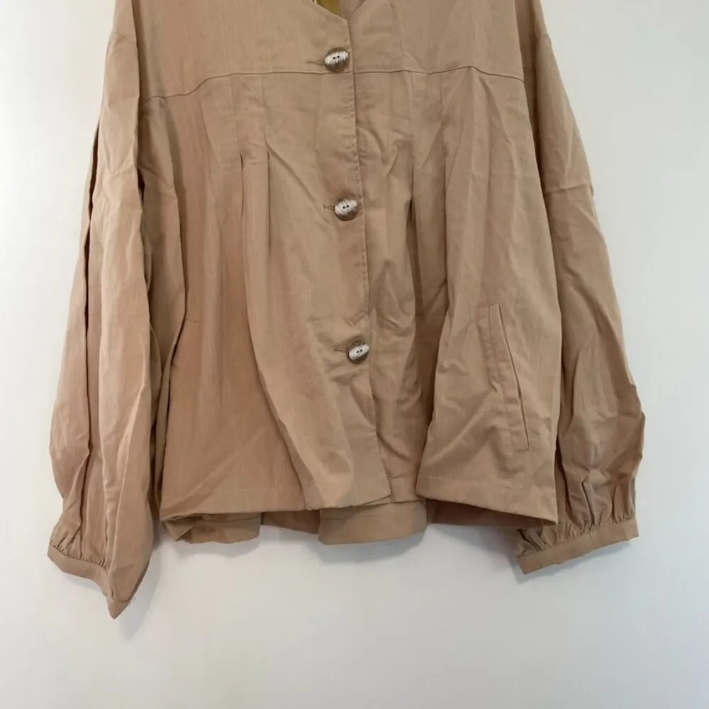 NEW NWT SUZANNE BETRO Plus Size Stone Pleated Swing Jacket Tan Beige Lightweight - Image 5