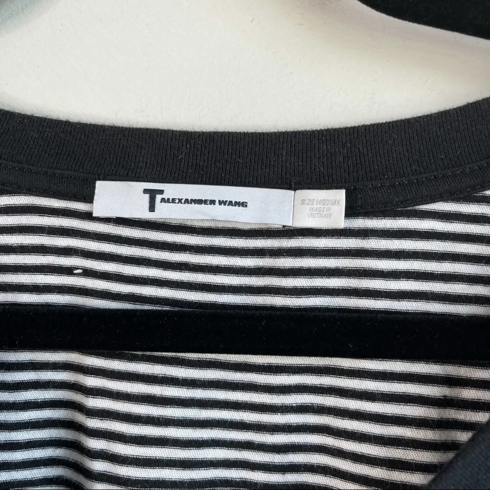 Alexander Wang‎ V neck striped tee shirt dress size medium Black - Image 5