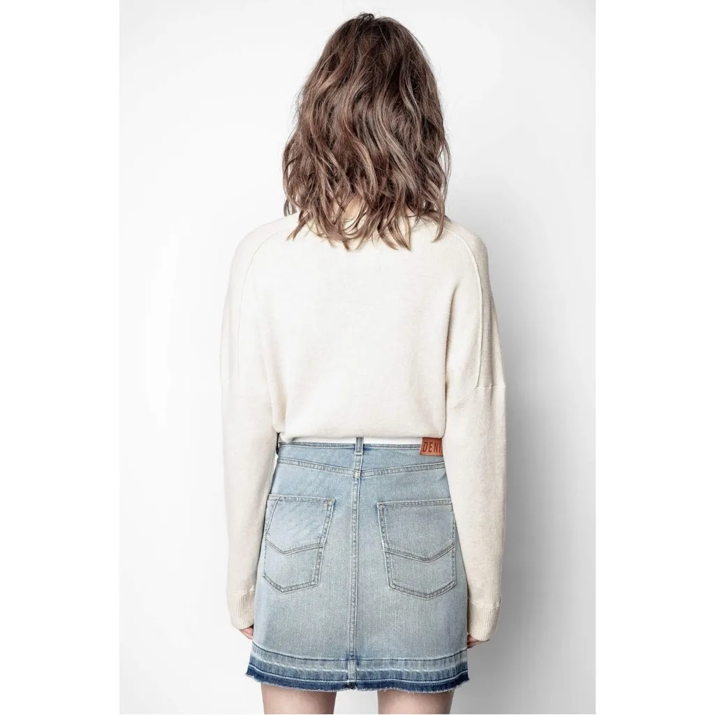 Zadig & Voltaire Brumy Smooth Knit Cotton V Neck Sweater Ecru Size Small Neutral - Image 6