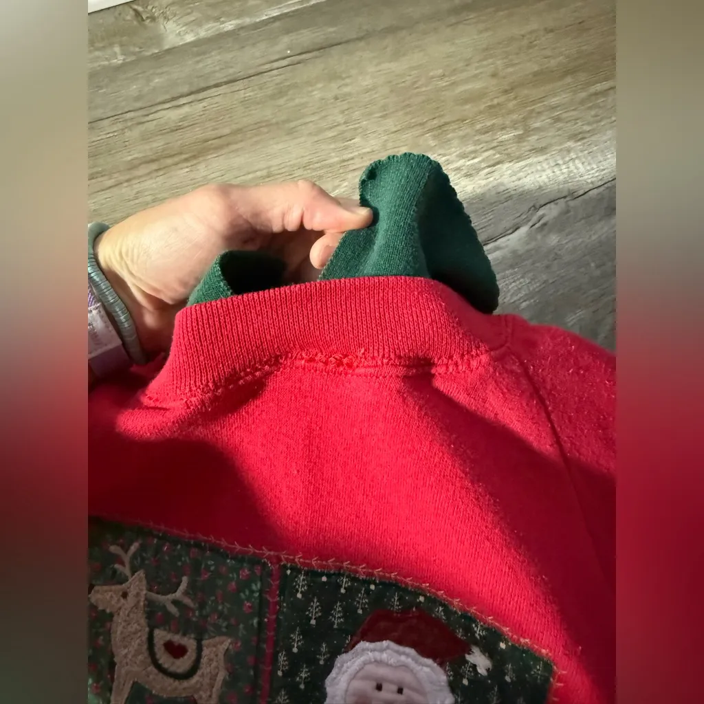 VTG Valorie Folk Art Christmas Sweatshirt Embroidered Gingerbread Red Green S M Size M - Image 5
