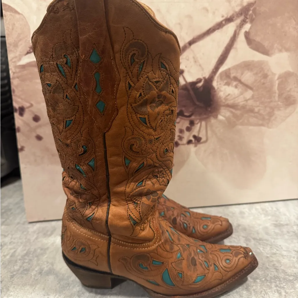 Corral Women's Size 7 M Brown Leather Inlay Western Cowboy Boots - Image 4