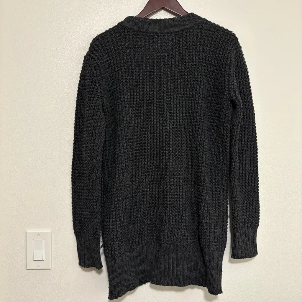 Aerie Cable Knit Button Front Cardigan Wool Sweater Gray Size Large Long Length - Image 8