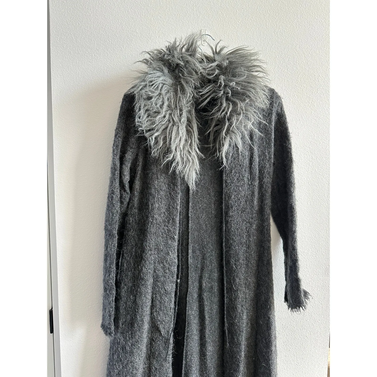 Zara Mohair Blend Faux Fur Duster Coat Medium - Image 6