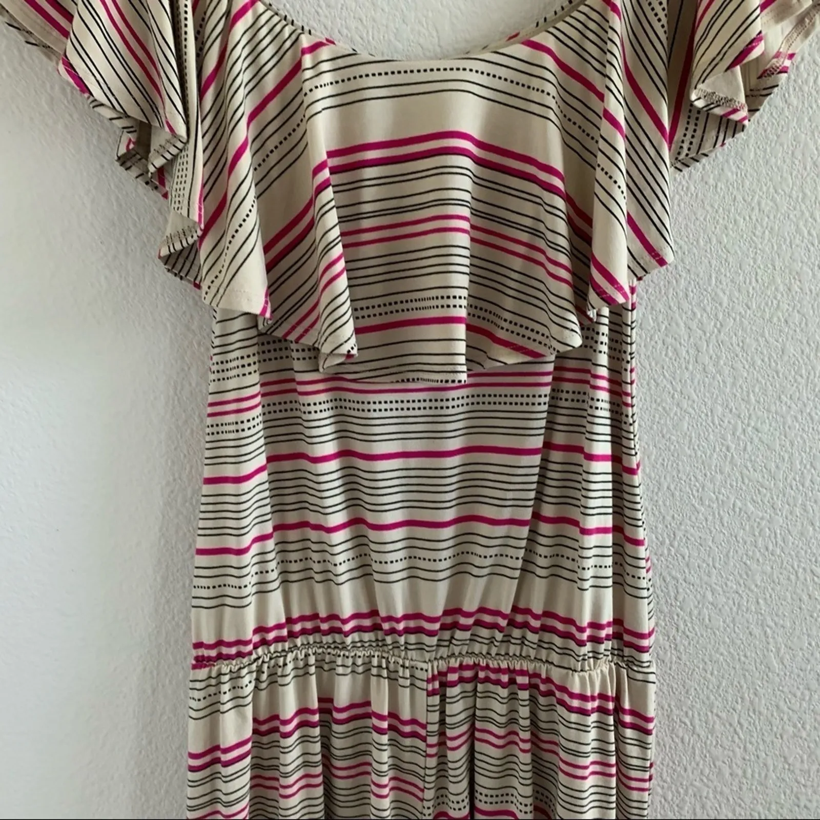 Fighting Eel Ruffle Stripe Tan Pink Romper Playsuit Jumpsuit Hawaii Aloha XS - Image 5