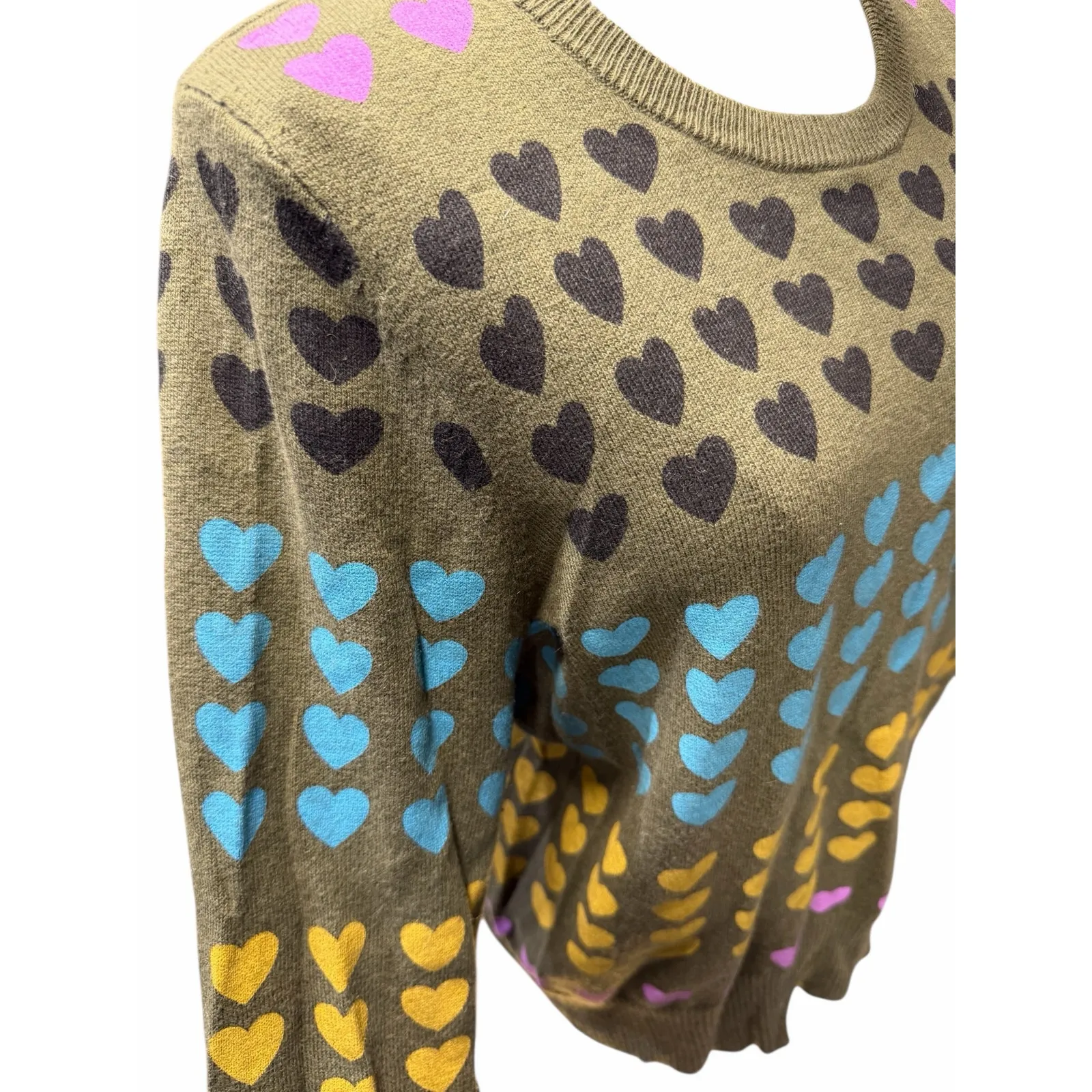 Lisa Todd Love Lines Heart Print Crewneck Sweater Kale Green Size L - Image 3