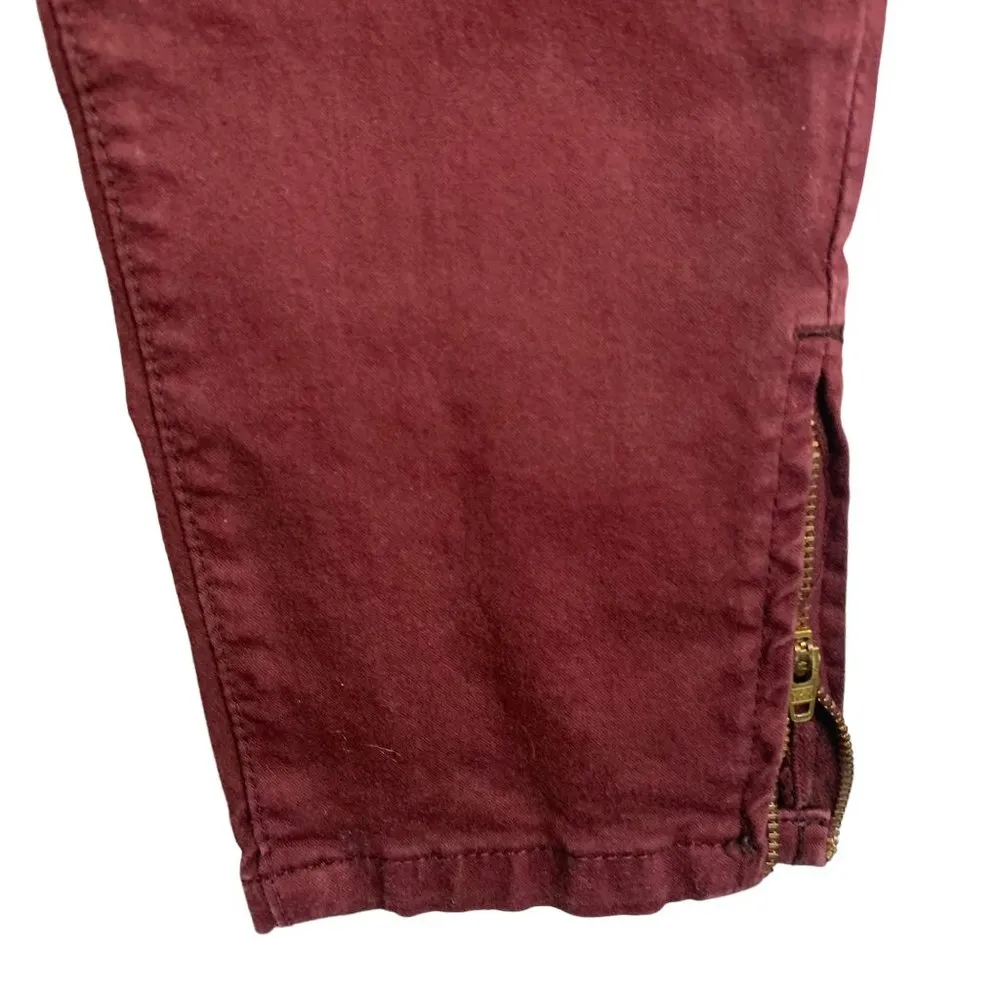 Zara Basics Ankle Zip Skinny Jeans 10 Maroon Red Jeggings Pockets Mid Rise - Image 3