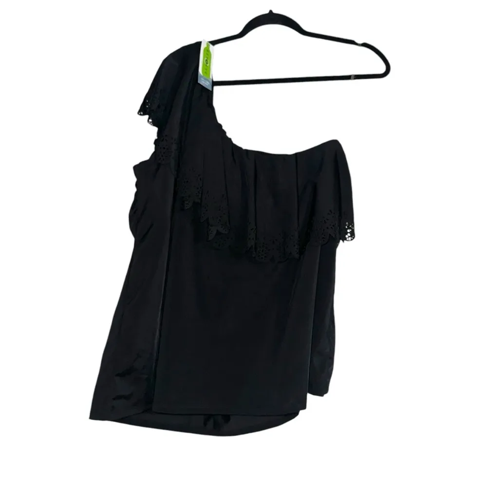 NWT Cacique Swim No Wire Relaxed Laser Cut One Shoulder Black Tankini 18 - Image 4