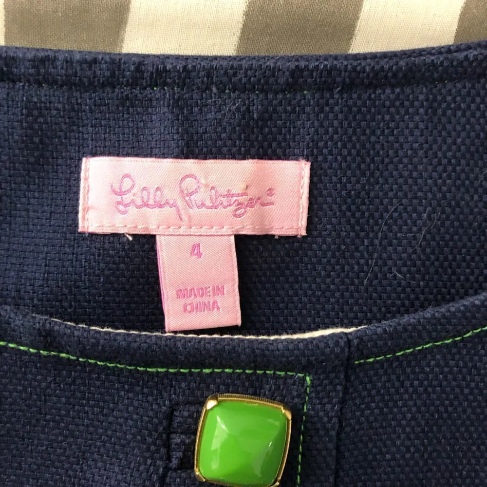 Lilly Pulitzer navy cap sleeve green jewel neckline stitched shift dress - Image 9