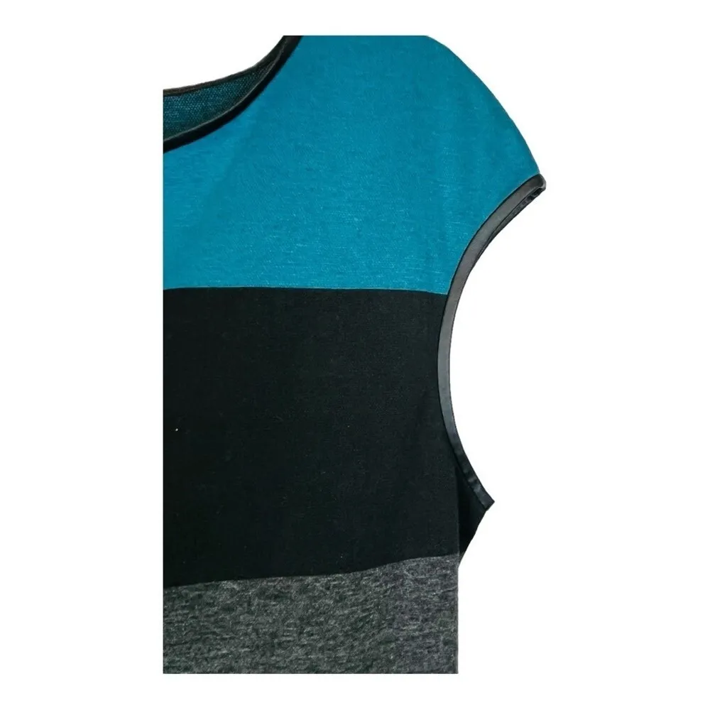 Max Studio Striped Sheath Sleeveless Dress Faux Leather Trim Women Size‎ Small - Image 4