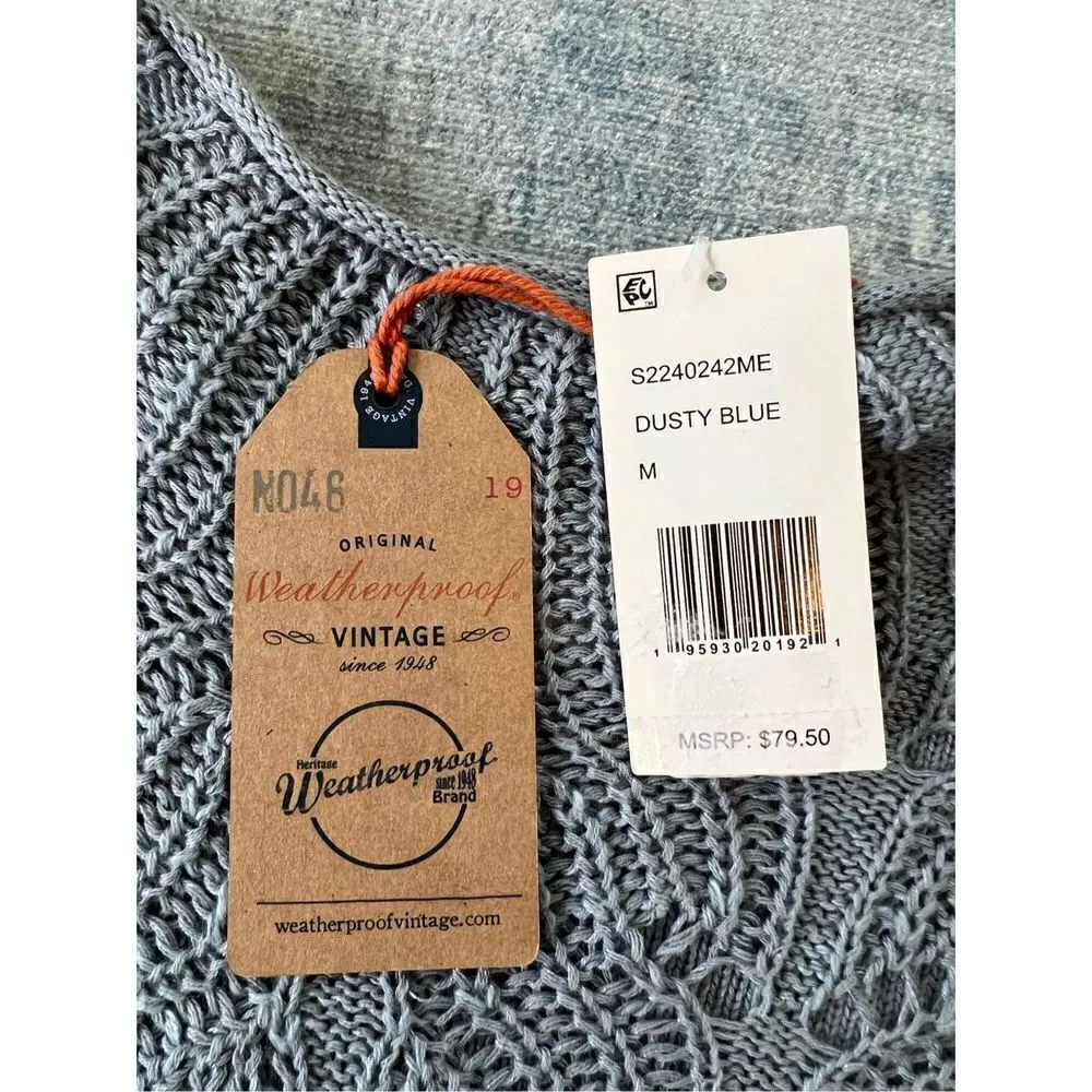 NWT Weatherproof Vintage Slub Pointelle Knit Mock Neck Sweater Dusty Blue Medium Blue - Image 3