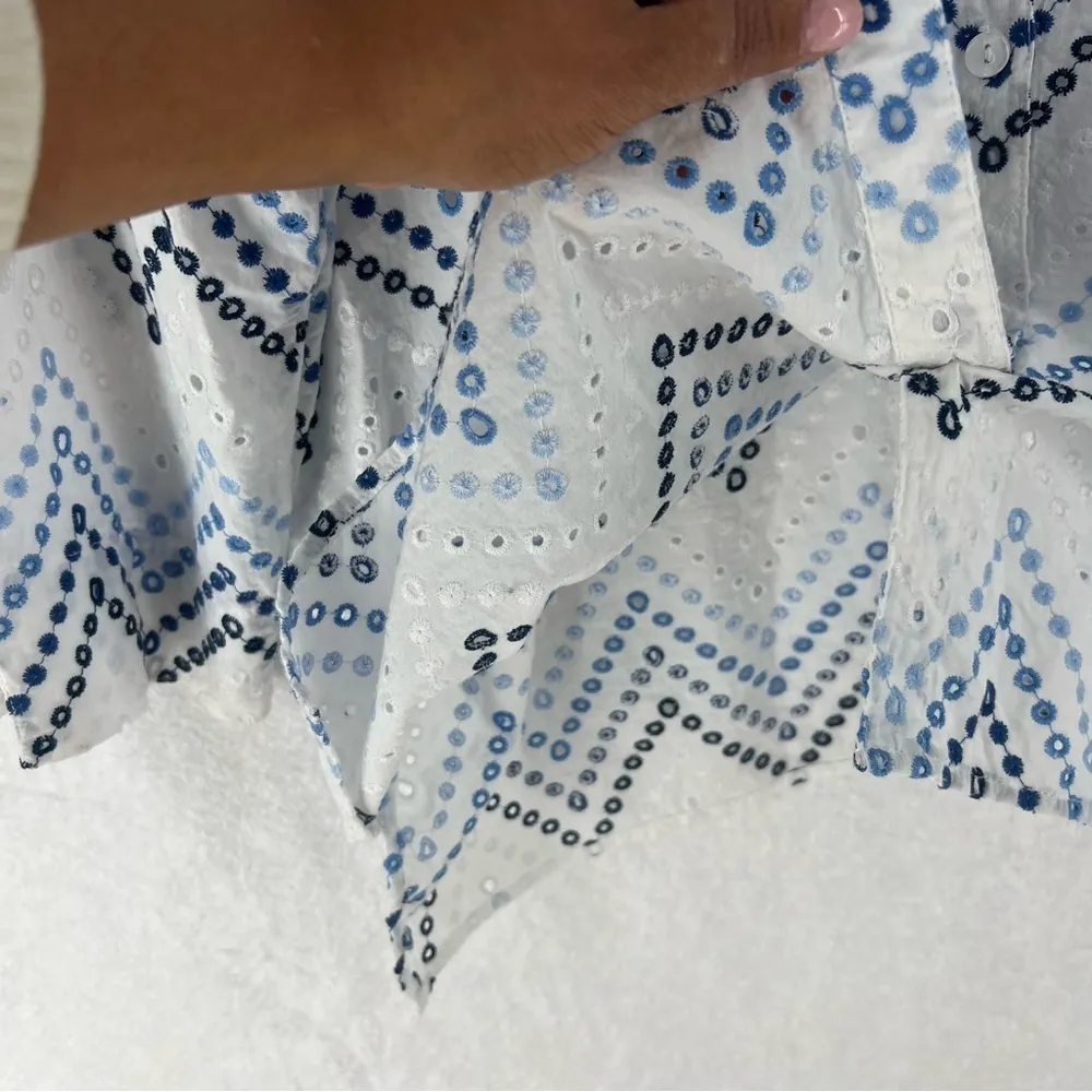 Alfred Dubber Cotton Ombré Blue Eyelet Embroidered 3/4 Sleeve Button Up Shirt L‎ - Image 6