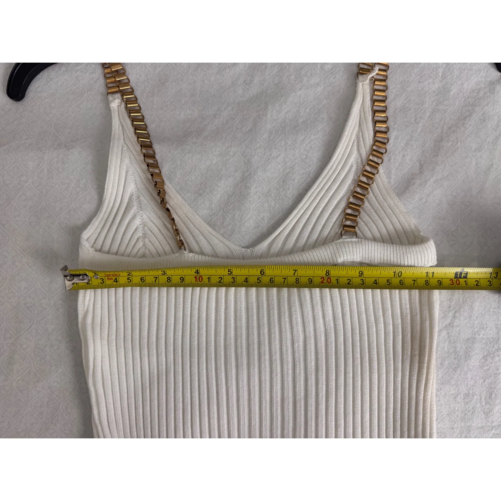 Ribbed Bodycon Mini Dress Gold Chain Strap Sleeveless Party‎ Clubwear size S/M White - Image 7