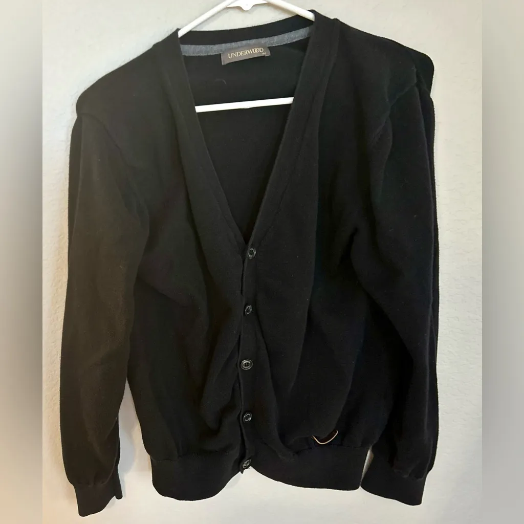 Underwood Black Button Front Cardigan Sweater Unisex Womens Medium Vintage Style - Image 4
