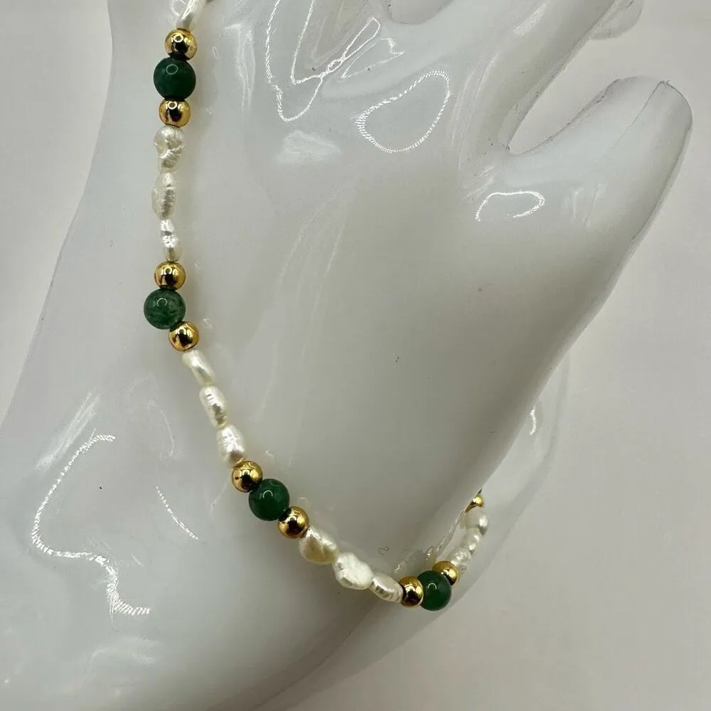 Jade freshwater Pearl stretchy bracelet Green - Image 2