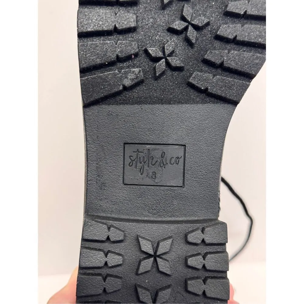 Style & Co Winter Boots Size 8 Black Lace Up‎ Block Heel Memory Foam Comfort - Image 8