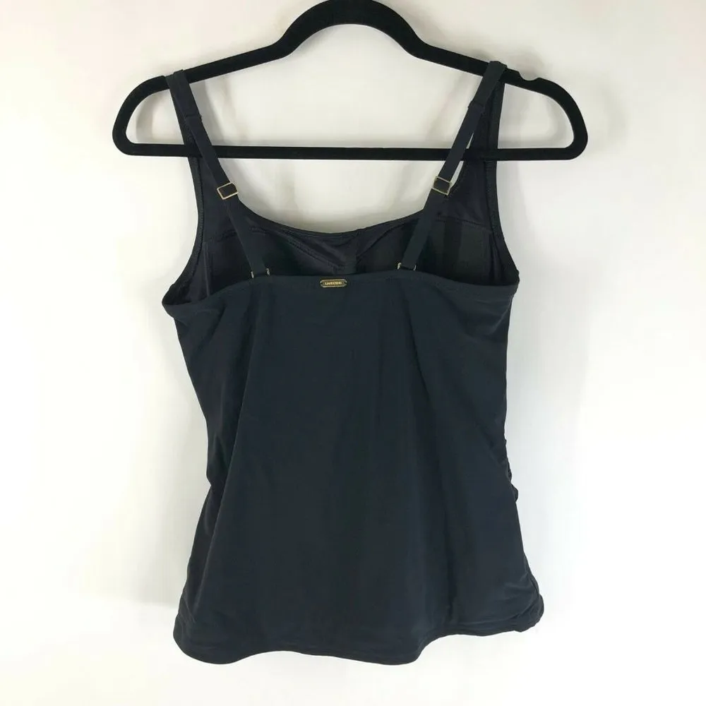 Lands End Tankini Top Molded Cups Tummy Control Ruched Draped Black 8 - Image 2