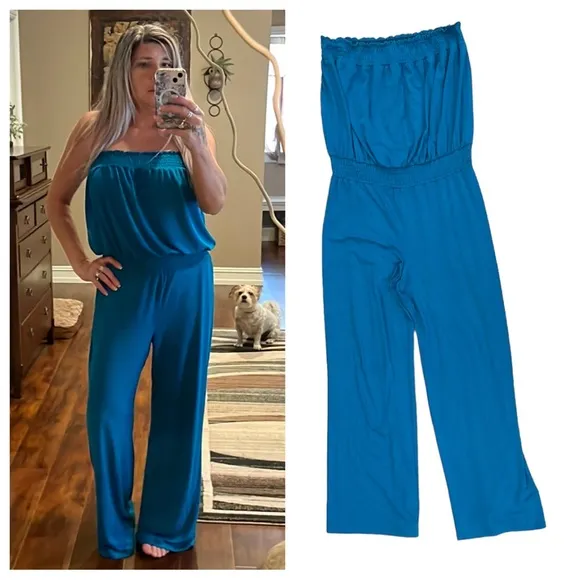 Xhilaration strapless teal blue romper - Image 2