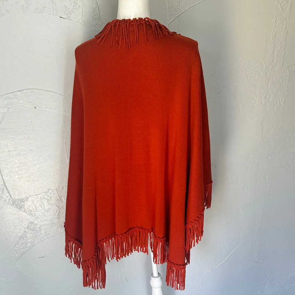 Boho Fringed Open-Front Shawl Wrap – Rust Orange - Image 8