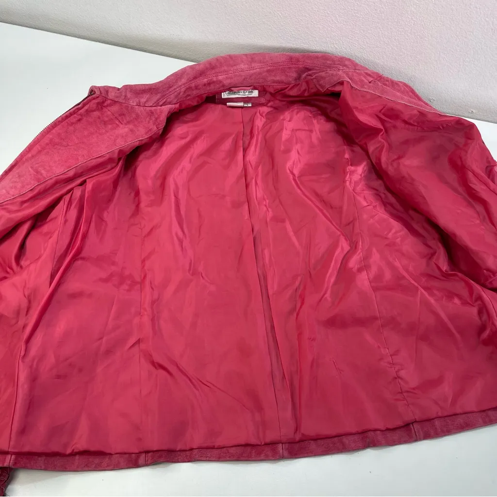 Vtg Coldwater Creek Cranberry Red Leather Suede Braided Jacket LG Whimsigoth - Image 10
