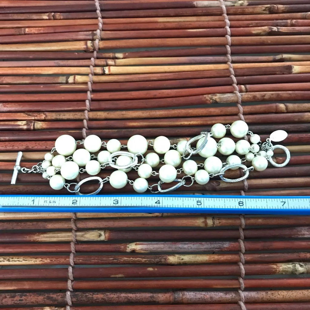 White House Black Market Faux Pearl Multi Strand Bracelet Toggle clasp - Image 6