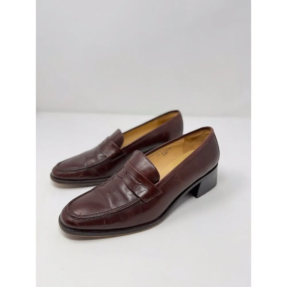 Ralph Lauren Womens Shoes Red Leather Loafer Slip On Heeled Career US 6.5 B - Image 4