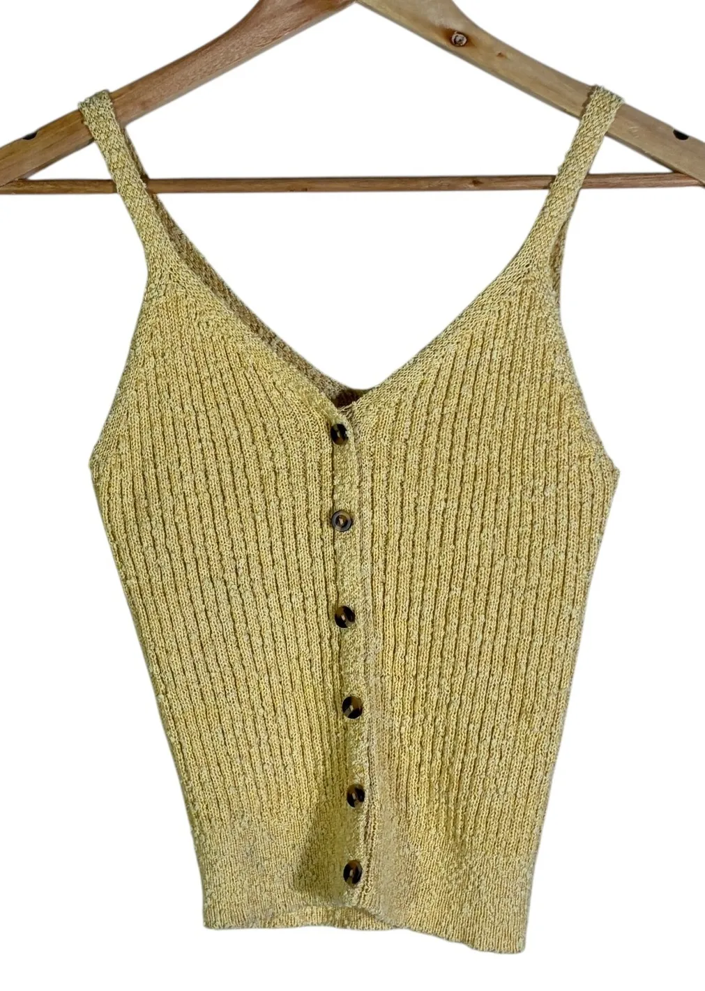 Its Our Time Yellow Metallic Ribbed Button Down V Neck Tank Top Womens Medium - Image 1