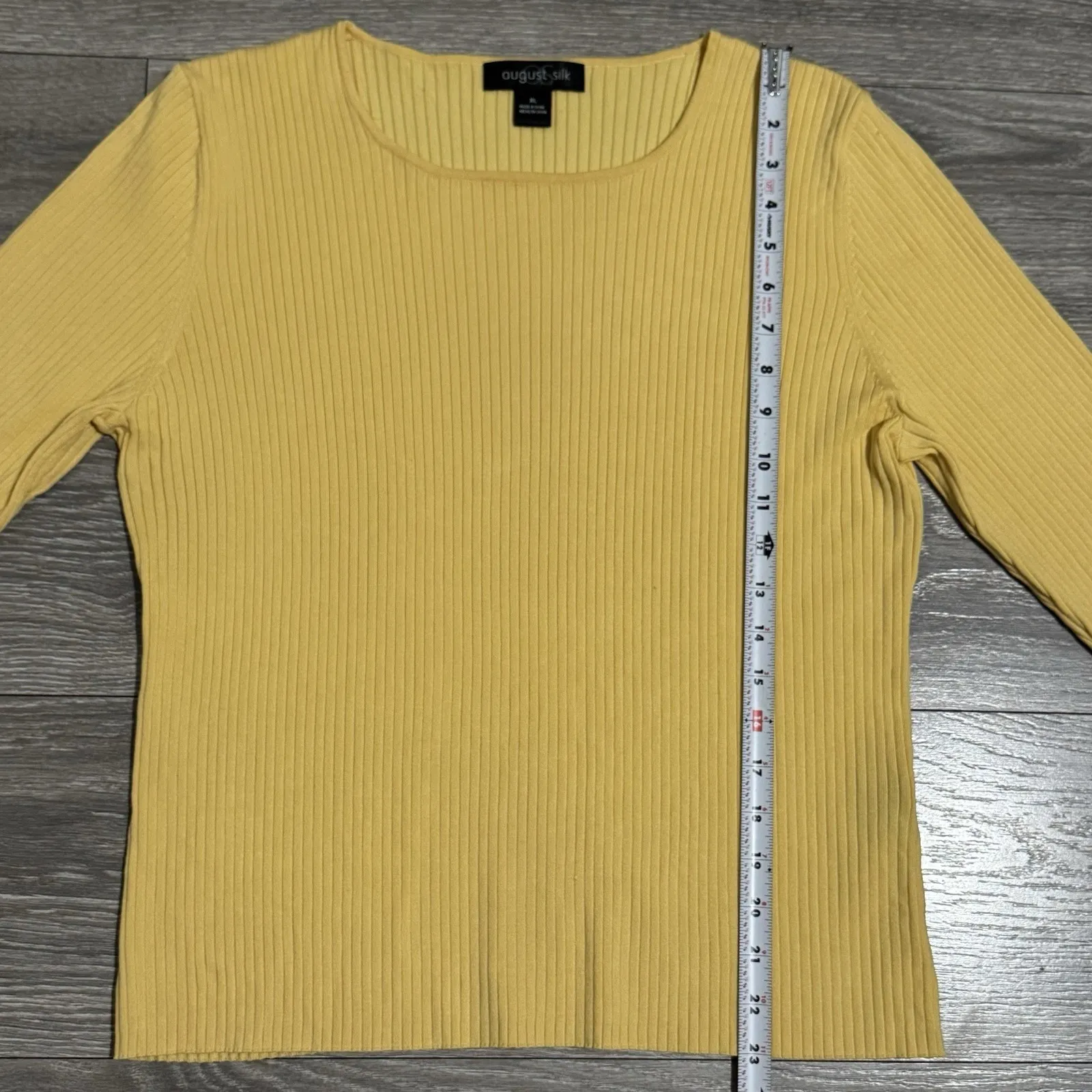 August Silk Women Ribbed Fitted Scoop Neck Knit Top Yellow 3/4 Sleeve XL Silk - Image 8