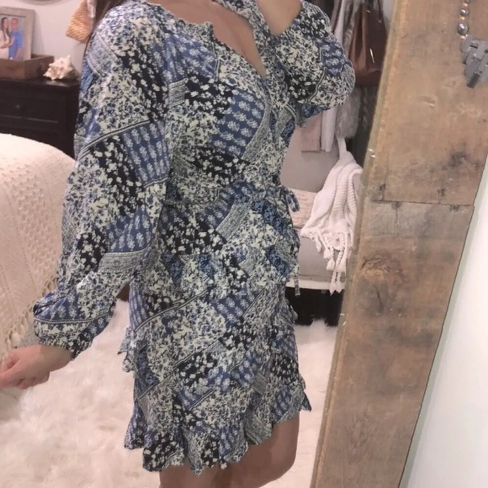 Honey Punch size large boho blue floral babydoll tiered ruffle dress - Image 3