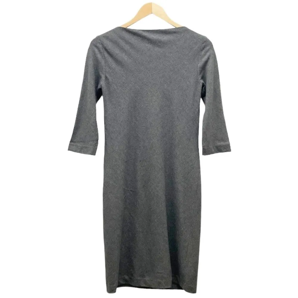 Theory Stretch Wool Boatneck Fitted Sheath Charcoal Gray 3/4 Sleeve Dress Size 2 - Image 4