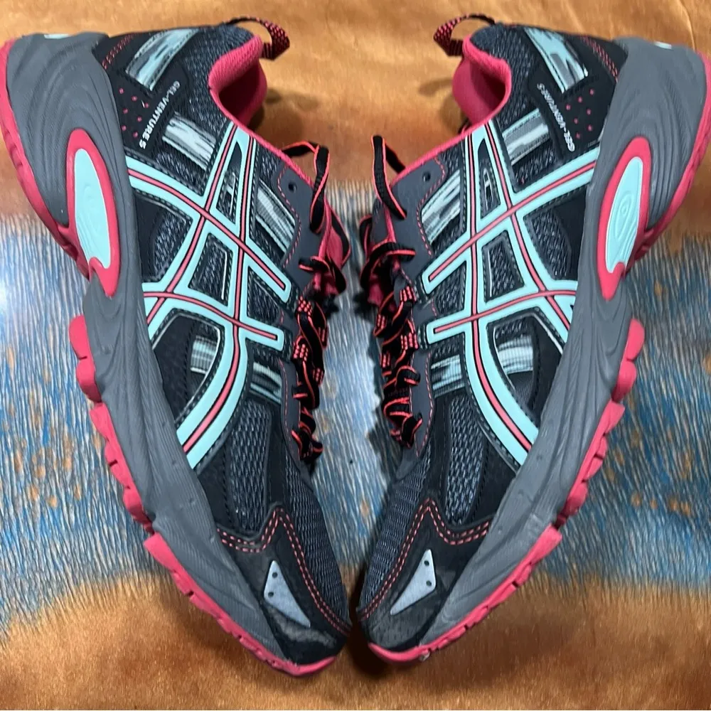 ASICS Gel-Venture 5 Black blue red Athletic Trail running shoes size 8.5 - Image 6