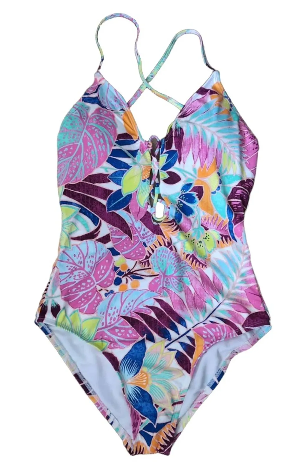 NWT Hobie Floral Pattern Cross Back Straps Padded Bust One Piece Swimsuit US M - Image 1