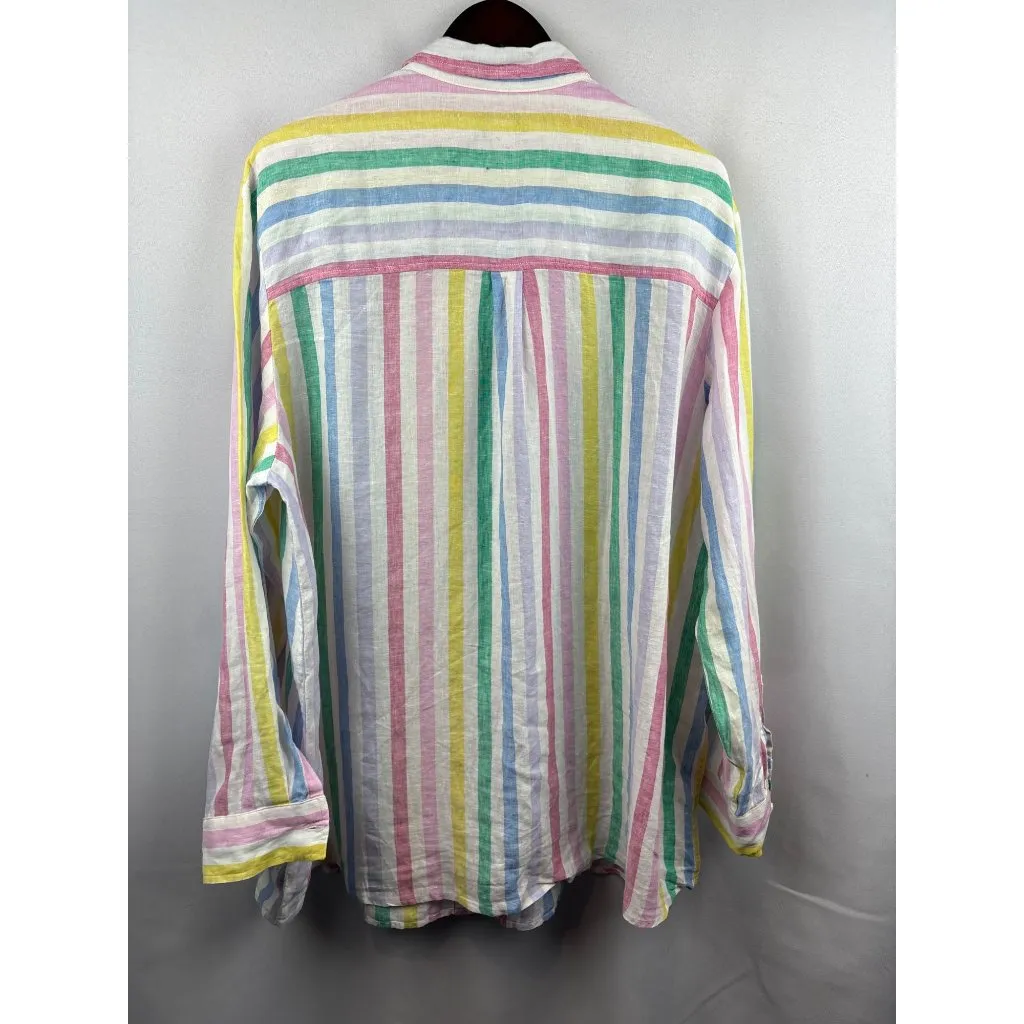Women’s GAP XXL White Linen Button Up w/ Multicolor Stripes - Image 3