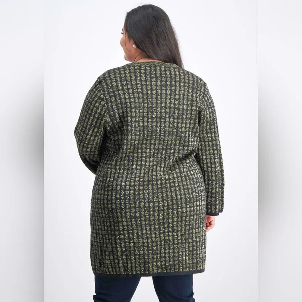 Kasper Women's Cardigan Sweater Size Large Black Gold Metallic Wool Blend Knit - Image 2